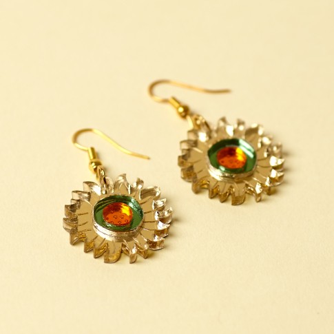 Van Gogh Green/Orange Sunflowers Earrings