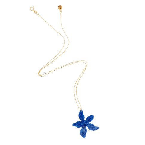 Van Gogh Gold plated necklace with Irises pendant, by Ellen Beekmans