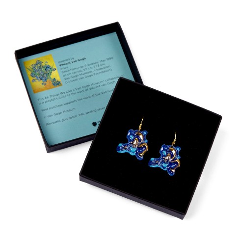 Porcelain Gold Leaf Earrings hook, Van Gogh Irisses
