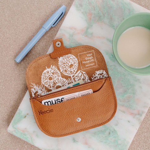 Wallet cognac leather Sunflowers – Keecie