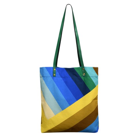 Van Gogh Tote bag Irises stripes organic cotton & leather