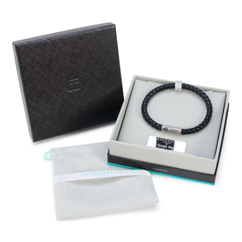 Pulsera Trigal con cuervos – cuero trenzado negro