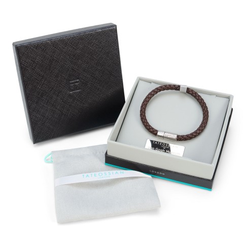 Pulsera Trigal con cuervos – cuero trenzado marrón
